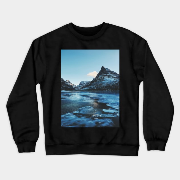 Norway - Innerdalen Lake and Mountain Range on Freezing Cold Winter Day Crewneck Sweatshirt by visualspectrum